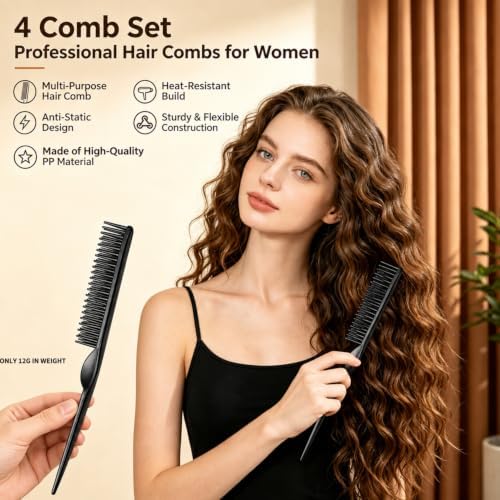 3 Row Comb for Natural Hair, 4PCS Three Row Comb Styling Comb for Curly Hair Natural Hair Detangling, Defining and Separating Curls - Image 4