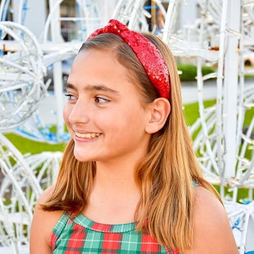 FROG SAC Knot Headband for Girls - Red Sequin Knotted Hair Bands Accessories for Kids, Sparkly Little Girl Headbands for Children, Holiday Christmas Valentines Sparkle Hairbands for Tweens - Image 5