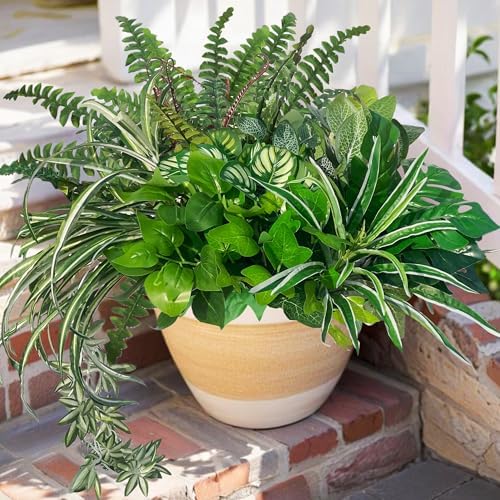Artificial Green Plants Faux Greenery for Winter Outdoor Porch Planters by KAFDY