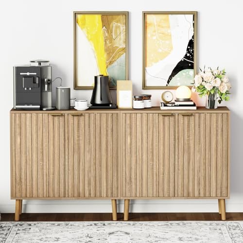 Vrullu Fluted Storage Cabinet, Free Standing Buffet, Wood Sideboard, Multifunctional Accent Storage for Living Room, Hallway, Entryway, Dining Room (2, Oak) by Vrullu
