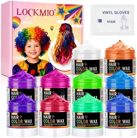 10PCS Temporary Hair Color for Kids, Non-Sticky Washable Hair Dye for Girls, Boys, Teens, Women & Men, Natural Instant Color Wax for Daily Fun, Cosplay, Halloween & Christmas Party by lockmio