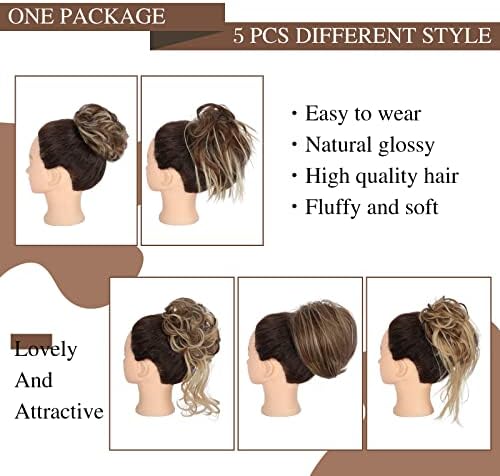 HMD 5 Pieces Messy Hair Bun Hairpiece Tousled Updo for Women - Image 2