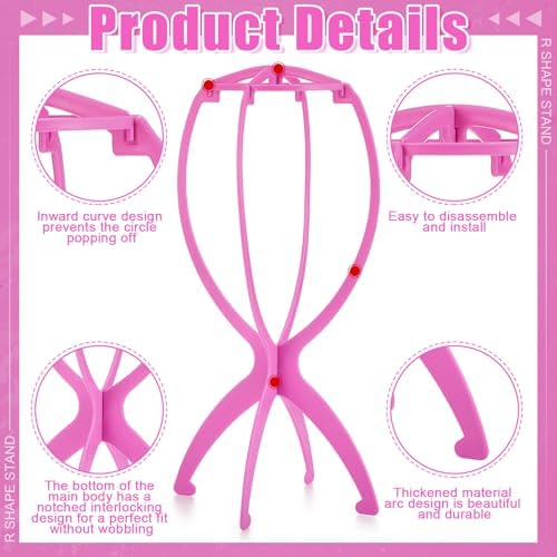ProSuites Wig Set, Pink Travel Wig Stand with 2 Pcs Wig Dust Bags, Wig Holder Hat Display with Wig Bag for Women Multiple Wigs - Wig Party Kit for Salon Home Use - Image 3