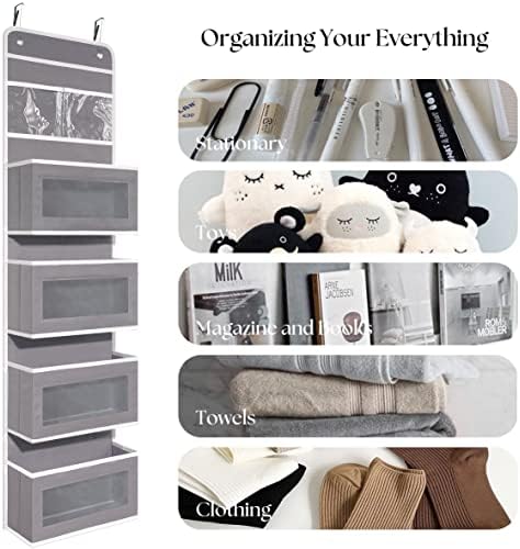 GCreation Over Door Organizer for Bedroom Bathroom Pantry, 5 Shelf Gray - Image 5
