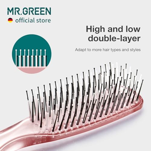MR.GREEN Hair Brush Crystal Scalp Massage Combs Volumizing Hair Styling Fine Tooth Detangling Tool For Long Wet Dry Hair Women Gift (Pink, Small) - Image 3