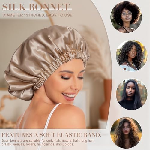 Edoneery Satin Bonnet for Sleeping Women, Double Layer Curly Hair Cap - Image 3