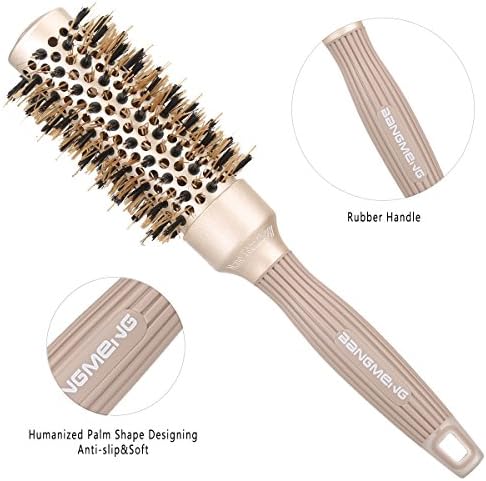 BANGMENG Round Barrel Anti-Static Hair Brush with Boar Bristles, Nano Thermal Ceramic Ionic Tech | For Extra Shine | Protect Hair, Enhance Texture, For Straightening & Drying (1 1/4 inch) - Image 5