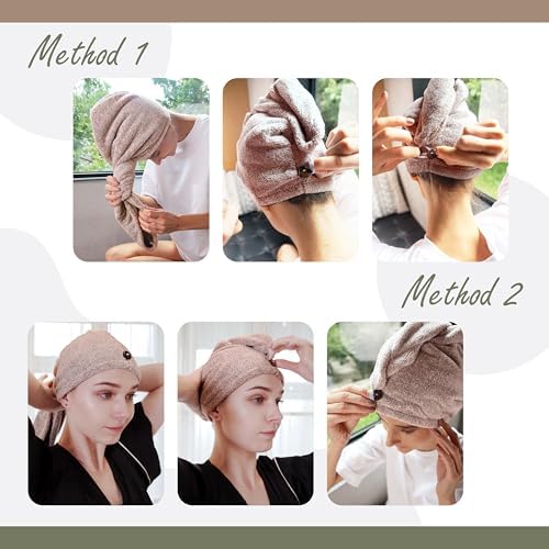 myHomeBody Hair Towel Wrap, Quick Drying Turban, Absorbent Cap – Pink - Image 4