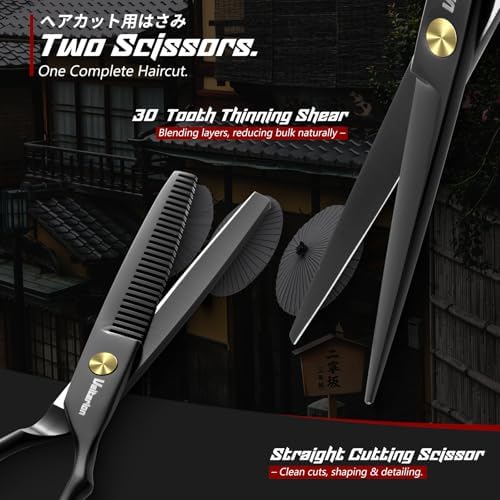 Hair Cutting Scissors Set,6.5" Hair Cutting Shears-Black - Image 3