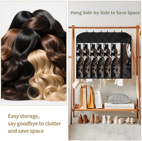 6PCS Hair Extensions Holder & Wig Storage Bags with Hanger Organizer for Multiple Wigs Dust-Proof, Breathable, Transparent PVC Window, Foldable Travel Solution - Image 4