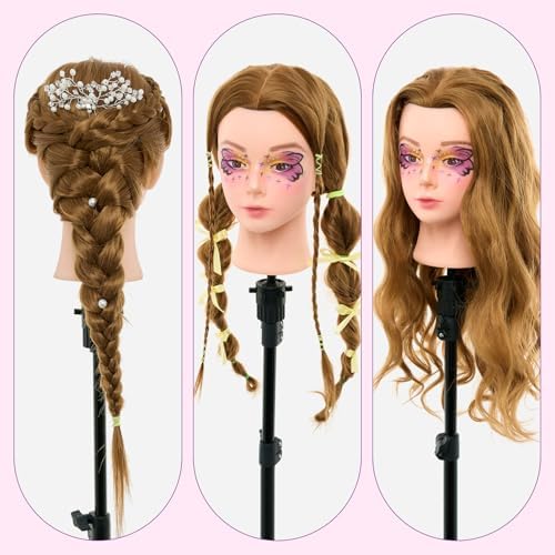 28Inch Mannequin Head with 80% Real Human Hair- Cosmetology Mannequin Head with Hair for Makeup Braiding Curling Cutting, Make up Doll head for Styling with Table Clamp Hair Styling Set (Blonde) - Image 6