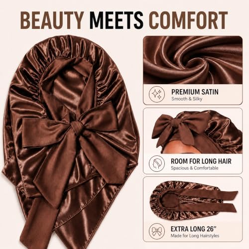 2Pcs Long Hair Bonnet for Sleeping, Satin Braid Bonnet for Women - Image 2