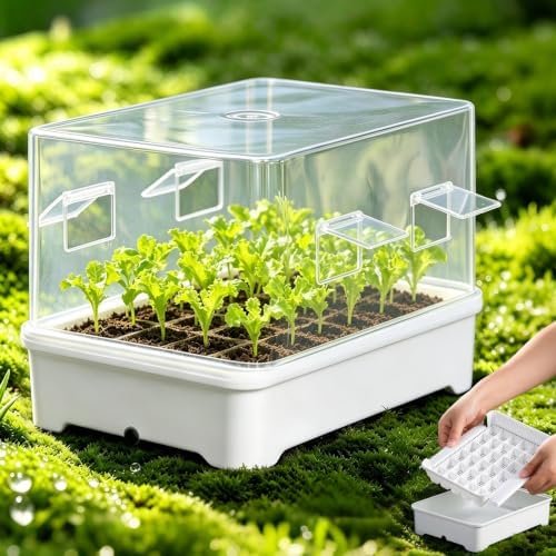 Seed Starter Tray Kit with Adjustable-Vent Humidity Dome & Air‑Pruning Cells, Reusable Plant Germination Trays with Superior Air & Drainage, Foldable‑Side Cells for Easy Transplanting, 30‑Cell by Meshpot