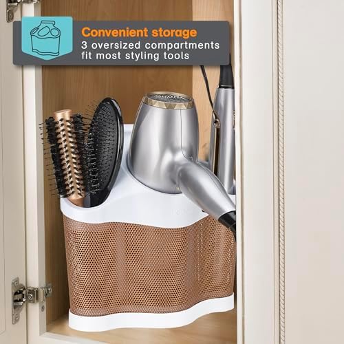 Polder Style Station, Tool Organizer for Hair Dryer, Curling Iron, and Straightener, Easy-to-Store Hair Styling Station, White and Copper - Image 6