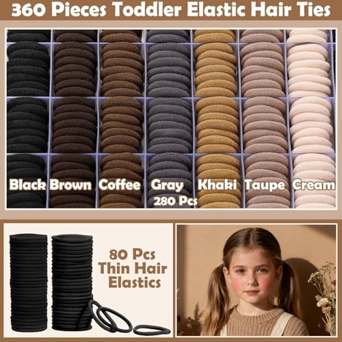 Brown Hair Accessories for Girls - 360 Pieces Cotton Toddler Hair Ties Brown Ponytail Holders, Hair Clips and Hair Tail Tools, Neutral Colors - Image 3