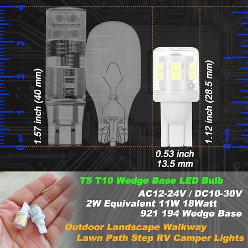 12V T5 T10 Wedge Base 2W 6000K Daylight White 194 921 LED Bulb, 10 Pack - Image 5