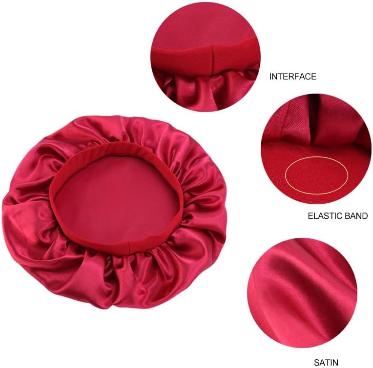 INOGIH Black Silk Satin Bonnets for Women Men Wide Band Hair Wrap Cap for Curly Hair Shower Cap for Sleeping - Image 3