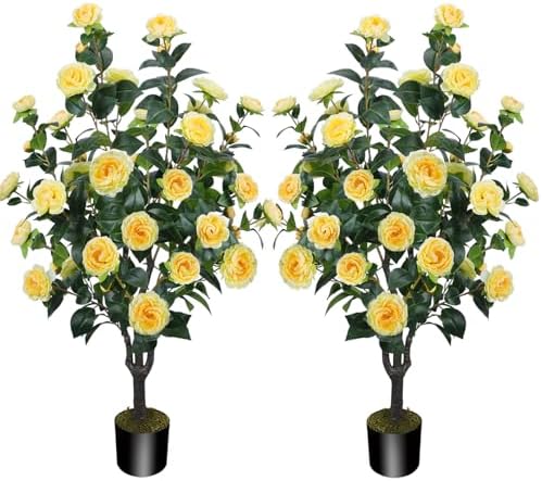 2 Pack 43.3"/3.6FT Artificial Camellia Trees for Outdoor by MHMJON