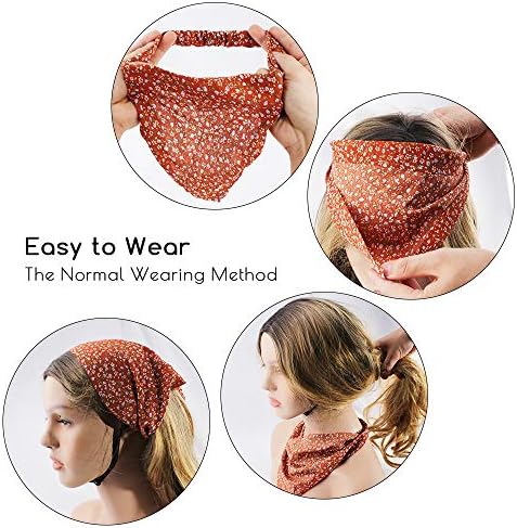 TOBATOBA Floral Hair Scarf Headband 5 Pcs Hair Bandanas Chiffon Boho Headbands for Women Elastic Head Bandana for Women Girls Hair Accessories - Image 4