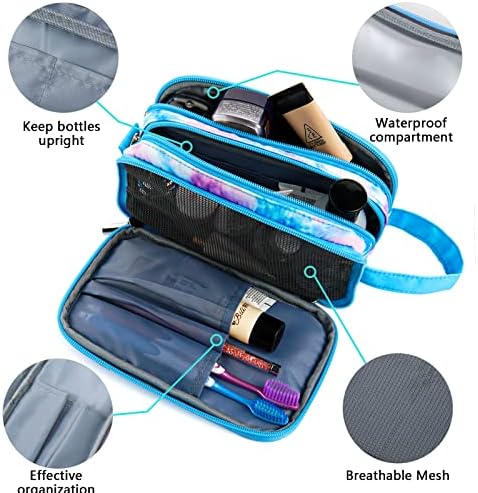 Kids Toiletry Bag for Girls, Travel Toiletry Bag for Teen Girls Cosmetic Bag Makeup Bag Waterproof Hanging Wash Bag Toiletries, Tie Dye Blue - Image 4