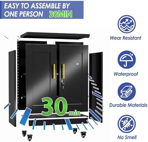35.4" Metal Garage Storage Cabinet with Wheels and Locking Doors - Image 5