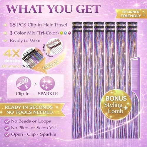 Hair Tinsel Clip in Pack of 18 Pcs Hair Accessories for Party Gatherings - Image 4