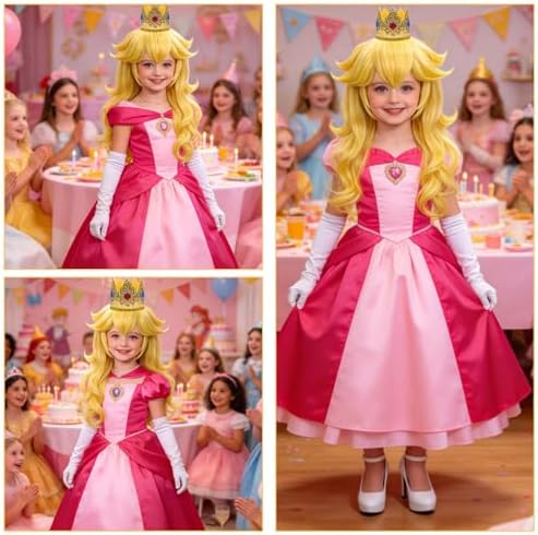 Mildiso 7pcs Girls Golden Blonde Princess Wig Kids Costume Halloween M138 - Image 5