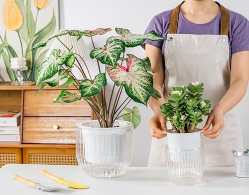 Melphoe 2 Pack Self Watering Hanging Planters Indoor Flower Pots, 5.3/8.3 Inch Outdoor Hanging Basket, Plant Hanger with 3Hooks Drainage Holes for Garden Home (White) - Image 4
