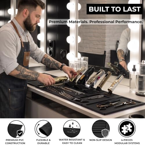 Magnetic Barber Mats for Clippers, Large 4-Piece Modular Barber Station Organizer with 5 Strong Magnets, Non-Slip Magnetic Tool Mat for Professional Barber Shop & Salon Accessories - Image 6