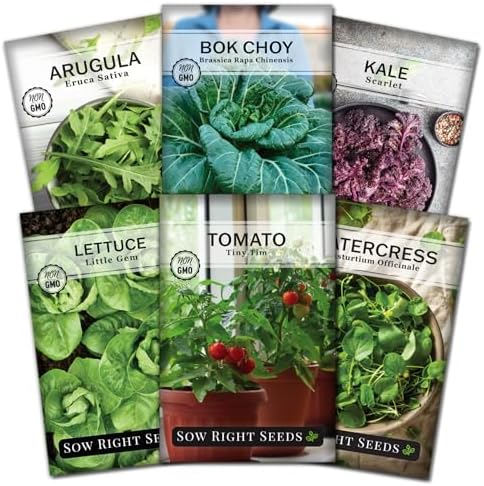 Sow Right Seeds - Hydroponic Vegetable Seeds for Planting - Lettuce, Kale, Arugula, Pak Choi, Watercress & Cherry Tomato Seeds for Planting and Growing Hydroponics - Perfect for Indoor Growing System by SowRightSeeds