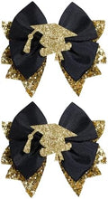 2PCS Graduation Hair Bows for Girls 3.5" Glitter Gold Black Happy Graduation Cap Ribbon Bow Alligator Barrettes for Students Teachers Week Gift Cheer Party School Uniform Accessory by KCHIES-AccessoryCollection