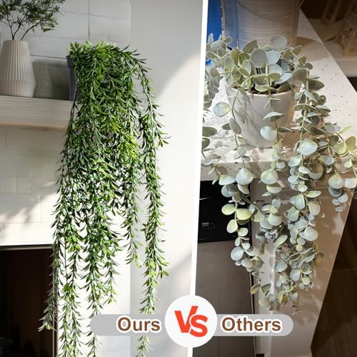 Artificial Hanging Plant 2 Pcs Faux Plant Ivy Vine Faux Eucalyptus Vines Fake Potted Greenery for Wall Living Room Home Shelf Office Bathroom Outdoor Indoor Decor (Type 4) - Image 3