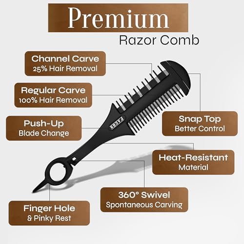 Facón Razor Comb for Hair Cutting - Professional Hair Cutting Comb Kit with 12 Replacement Blades, Double Edge Shaper for Salon & Home, Premium Styling Thinning Texturizing Split Ends Trimming Razor - Image 6