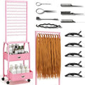 Portable Braiding Hair Rack with Wheels & Storage Drawers,2-Sided 288 Pegs,Hair Extension Holder Hanger for Braiding Hair Separator Stand Display,Hair Rack with Stylist Hair braiding Tools（Pink） by XINTUO