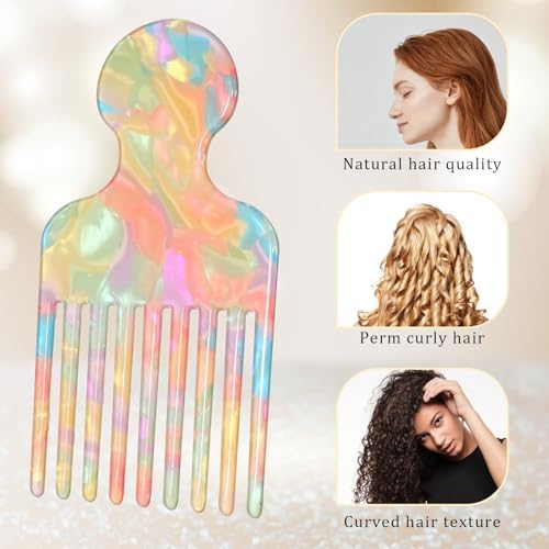 Hair Picks for Women Curly Hair Pick Comb, Wide Tooth Pick Comb for Curls, Long Tooth Hairs Combs, Detangling Lifting Combs, Hairs Styling Tool, 4.8 Inches, Pink, Plastic - Image 3