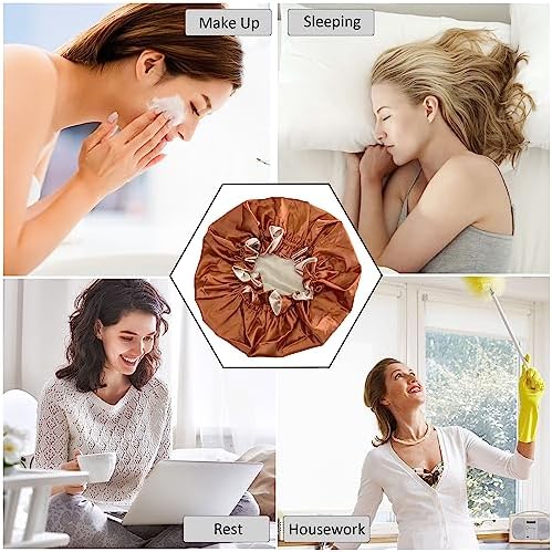 Silk Bonnet for Sleeping Satin Bonnets Double Layer Reversible Hair Cap Bonnet for Women Long Curly Braid Hair (Copper) - Image 5