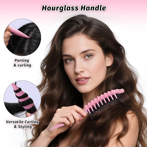 Curly Hair Brush Pink, Vented Curl Defining Brush for Effortlessly Detangling Shaping and Styling Women's Men's Curls on All Wet or Dry Hair Types, Reduces Frizz - Image 4