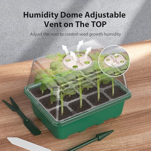 Seed Starter Tray, 10PCS Seed Starter Kit, Seedling Starter Trays with Heightened Lids for Seed Staring, Indoor Gardening Plant Germination Trays (12 Cells per Tray) Green - Image 5