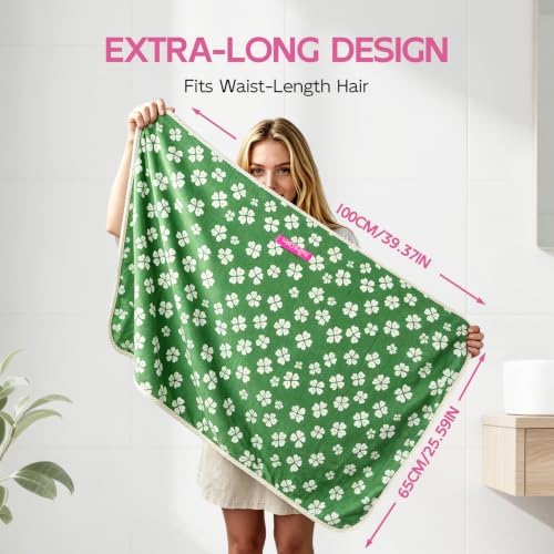 Years calm XL Microfiber Hair Towel Wrap for Women，Green Leaves - Image 2