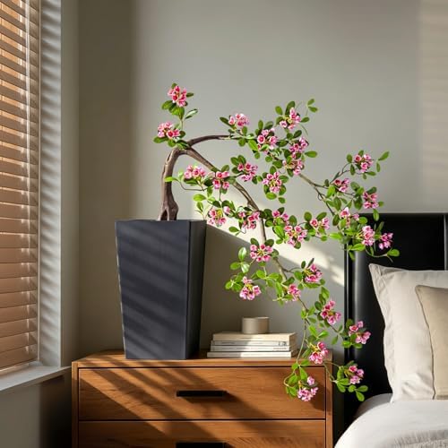 Large Artificial Bonsai Tree Artificial Flowering Tree Indoor Faux Decorative Plant for Living Room Home Office Décor Lifelike Branching & Natural Leaf Color Tree Madagascar Almond Style (Rose Red) - Image 7