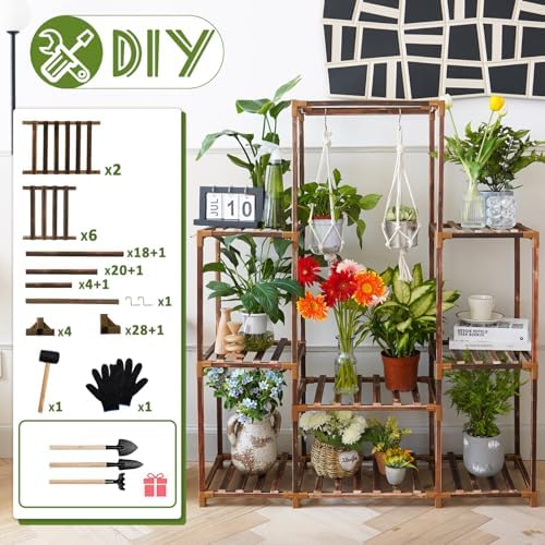 Plant Stand Indoor Outdoor, 8 Tiered Plant Shelf Wood Plant Rack - Image 6