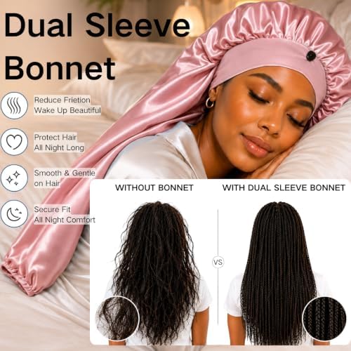 Isshin Beauty Satin Hair Bonnet for Sleeping Women: Dual Sleeve 2 in 1 Long Hair Protector Anti Frizz Sleep Cap - Image 5