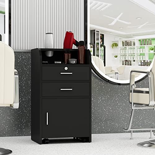 Salon Station,Trolley Cart with Wheels,Storage Cabinet,Black by PENNYNANA