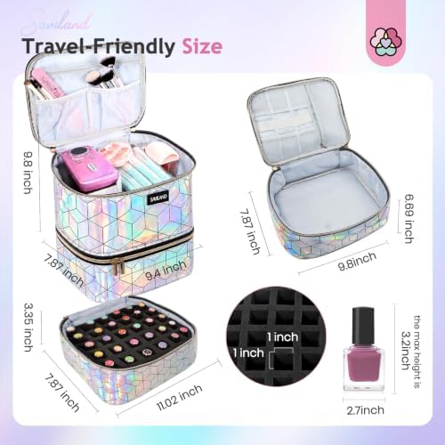 SAVILAND PU Leather Nail Polish Organizer Bag for Nail Tech, Holographic - Image 6