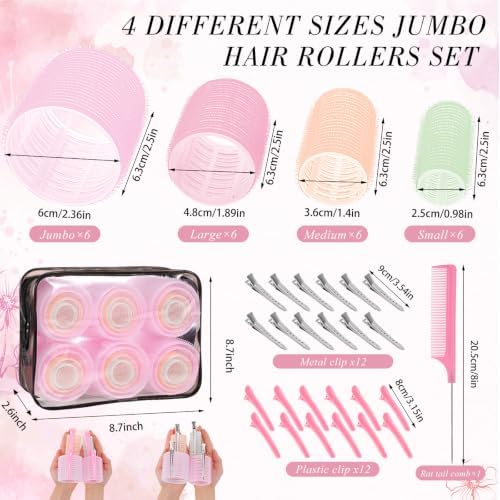 Obeoby 4 Sizes Hair Rollers Curlers Set with Clips for Women (Light Colors) - Image 2