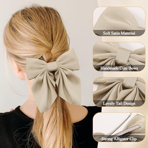 Seiolieliou 6Pcs Hair Bows for Women, Silky Satin Bow Hair Clips for Girls - Image 2