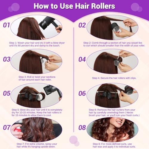 50 Pcs Rollers Hair Curlers Set with 24Pcs Self Grip Hair Rollers 4 Sizes and 24 Pcs Clips for Blowout Look Long Medium Short Thick Hair Volume - Image 6