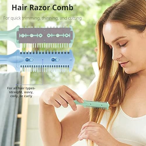 Soft 'N Style 3 Pack Double-Sided Hair Trimmer Comb - Split Ends Razor Styler for Thin and Thick Hair Cutting and Styling (Green, Black, Blue) - Image 2