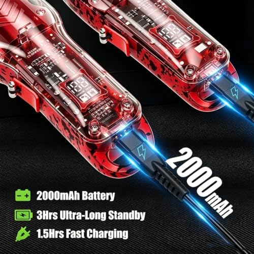 Professional Hair Clippers for Men, Cordless Barber kit for Hair Cutting & Grooming, Hair Clippers and Trimmer Set for Barber Haircut with LED Display, 8 Fade Taper Combs(Red Set) - Image 2