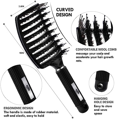 4pcs Curly Hair Brush Set for Adult & Kids Wet or Dry, Detangling Brush for 3/4ABC Hair with Wide Tooth Comb (4, Black) - Image 3